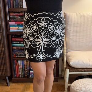 Forever 21 Black and White Embroidered Mini Skirt